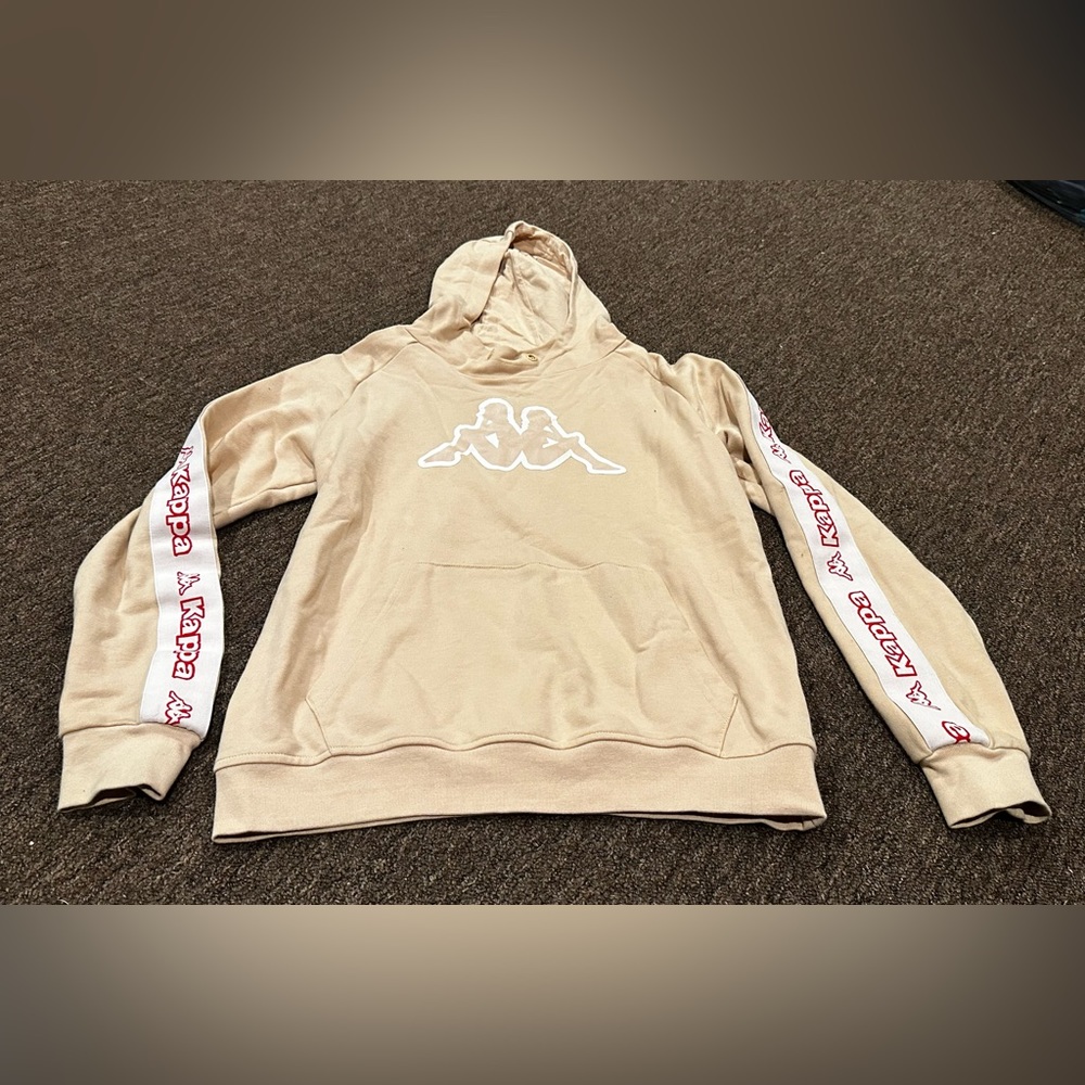 Kappa Logo Tape Apet 2 Mens Small Cream Regular Fit Pullover Hoodie Sweatshirt